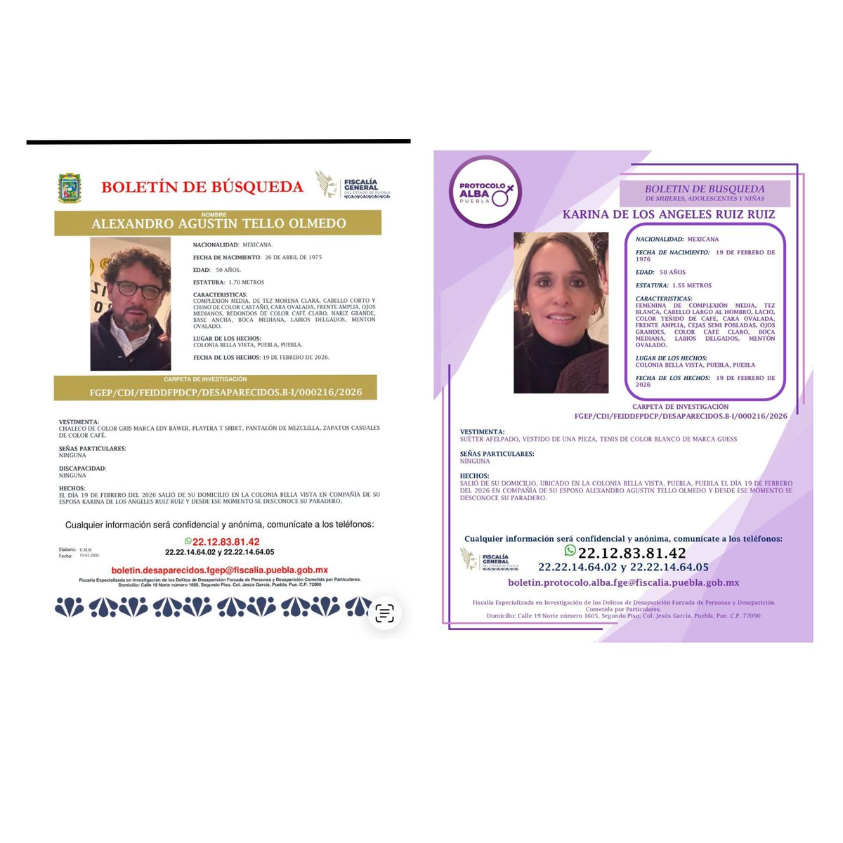 Urge localizarlos son padres de familia del Instituto Oriente y desaparecieron este jueves 19 de febrero.