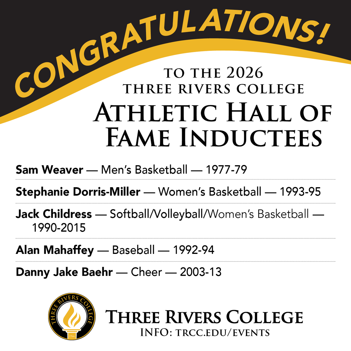 Congratulations to our 2026 Athletic Hall of Fame inductees! 

Join us during Raider Reunion between the basketball games (around 3:30 p.m.) in the Libla Family Sports Complex as we recognize these incredible athletes who helped shape the legacy of Raider athletics.