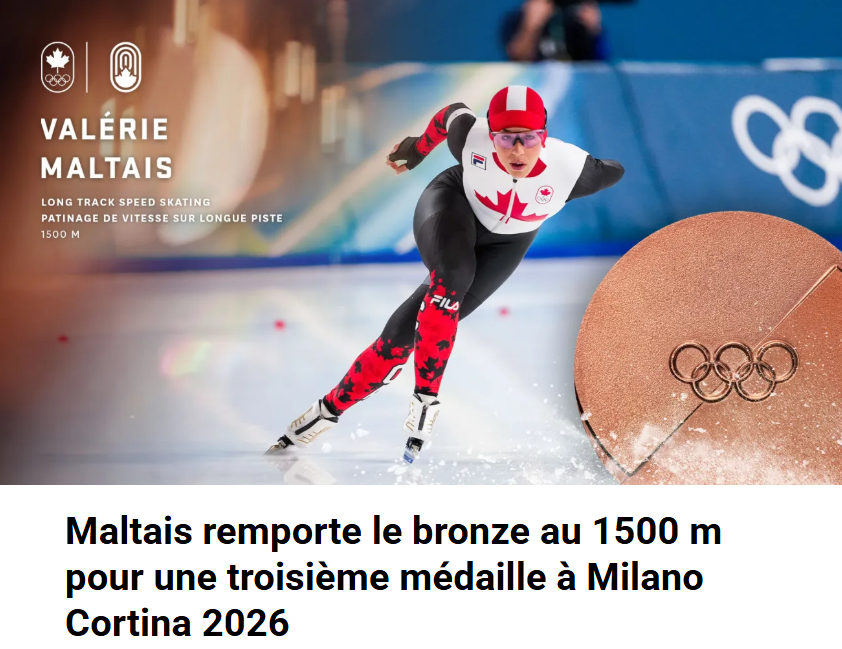 Bravo à cette athlète du Saguenay, qui a maintenant remporté 2 bronzes et une médaille d'or en Italie!

#Olympiques