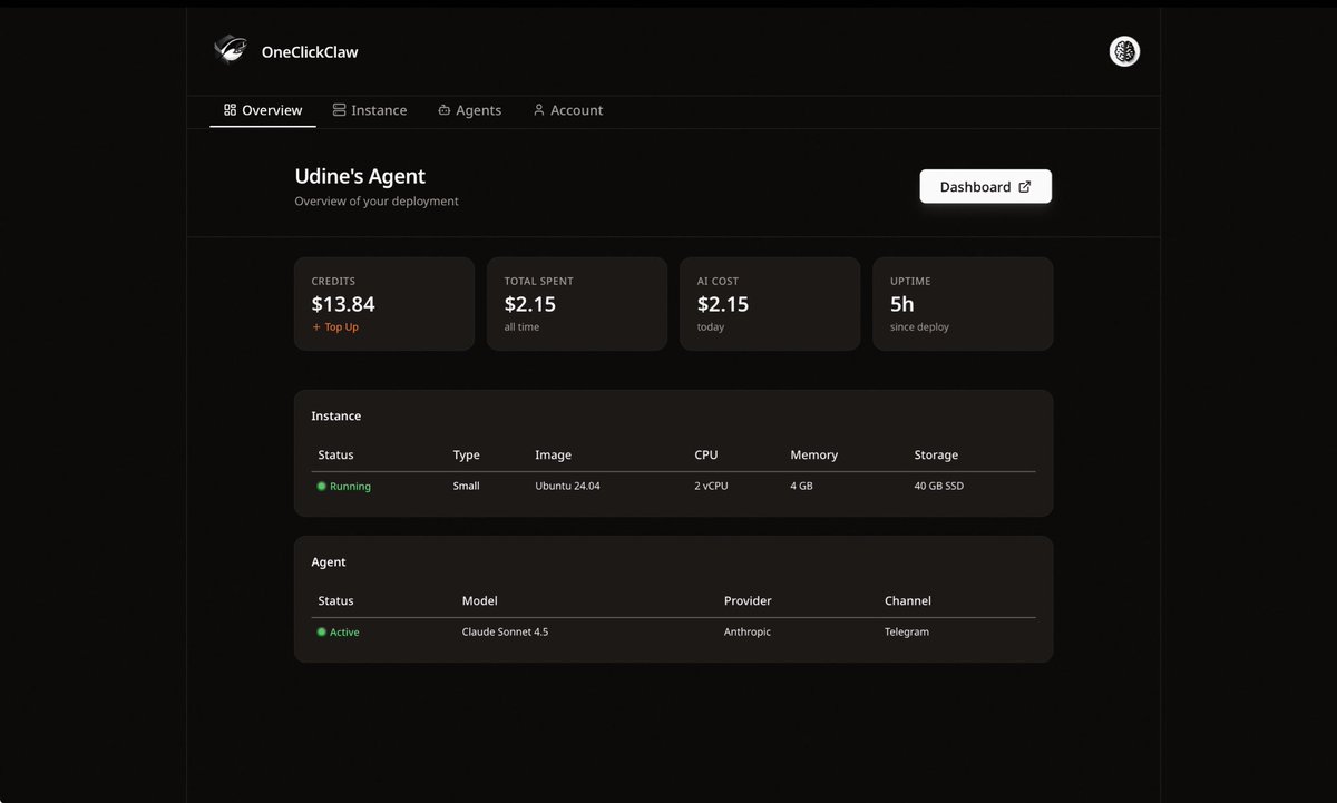 I finally launched OpenClaw Hosting.  

Deploy your OpenClaw agent in under 5 minutes. Full control. Real infrastructure. No tiny locked Docker container like other wrappers.  

You get your own environment. Your own resources. Your own setup.  

Simple. Fast. Done