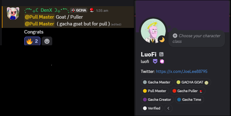 Got 3 new roles <a href="/gacha_game_/">Gacha</a>  LFG!
-GACHA GOAT
-Gacha Puller
-Gacha Master
