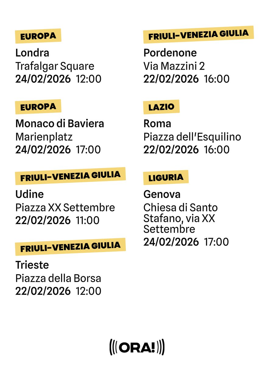 ora_italia's tweet photo. 🇺🇦 In piazza per l'Ucraina

Scendiamo in piazza a fianco del popolo ucraino a 4 anni dalla brutale invasione russa.

Contatta il coordinamento regionale della città più vicina a te per saperne di più! https://t.co/fsTFK8DAj3