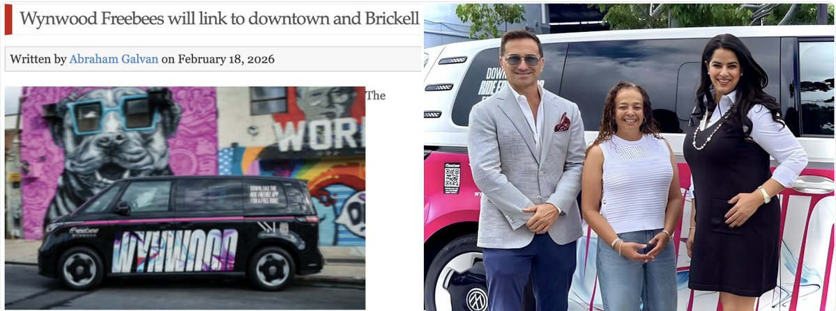 Excited to see my client <a href="/RideFreebee/">Freebee</a> featured in <a href="/MiamiTodayNews/">Miami Today</a> for their expansion linking Wynwood, Downtown &amp; Brickell. This is the <a href="/CityofMiami/">City of Miami</a>  driving transportation innovation and urban growth in real time. #MiamiTech miamitodaynews.com/2026/02/18/wyn…