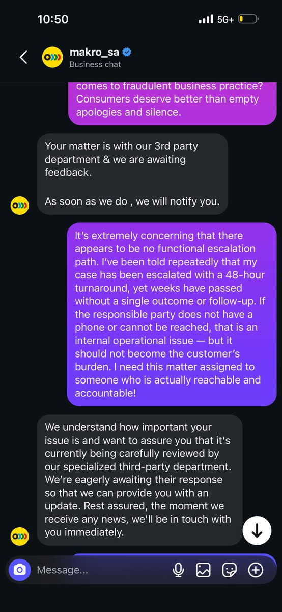 TamMilieu's tweet photo. @Anele @Makro_SA Stop the theatrics, we have a whole tread on IG that started on the DM. I’ve never been duped by @Walmart and still patronize it without a worry, so increasingly sad that @Makro_SA is part of a the behemoth brand but acts like an online fraudster. Refund my money!!!! https://t.co/sXxtQSht2p