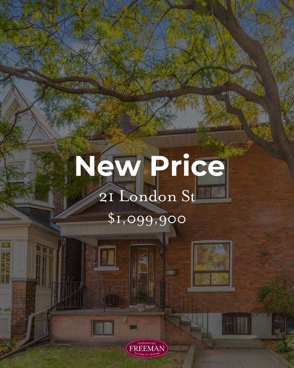 Freeman_Realty's tweet photo. 🔥 NEW PRICE – $1,099,000
21 London St

4 🛏 | 3 🛁 on a 22-ft lot. Renovated, open-concept main floor, new kitchen w/ walk-out, finished basement w/ separate entrance (income potential).

Steps to Bloor Street &amp; Christie Pits Park.
Listed Broker: Trevor Freeman
DM for details. https://t.co/C2ik6CPR70