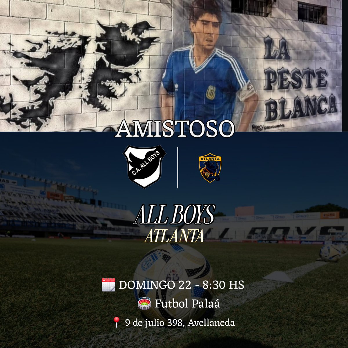 ⚔️ SE VIENE EL PRÓXIMO AMISTOSO⚔️

El Albo, vuelve a ser representado en <a href="/LAT_ARG/">LAT - 𝑳𝒊𝒈𝒂 𝑨𝒓𝒈𝒆𝒏𝒕𝒊𝒏𝒂 𝑻𝒘𝒊𝒕𝒕𝒆𝒓</a> 
Este domingo, primer y último partido, previo al arranque, nos medimos con <a href="/Atlanta_LAT/">Club No Atlético Atlanta</a>  .

⚫⚪ ALL BOYS 🆚 Atlanta 🤏🏻 🟡🔵

#AllBoys #amistoso #ligaLAT