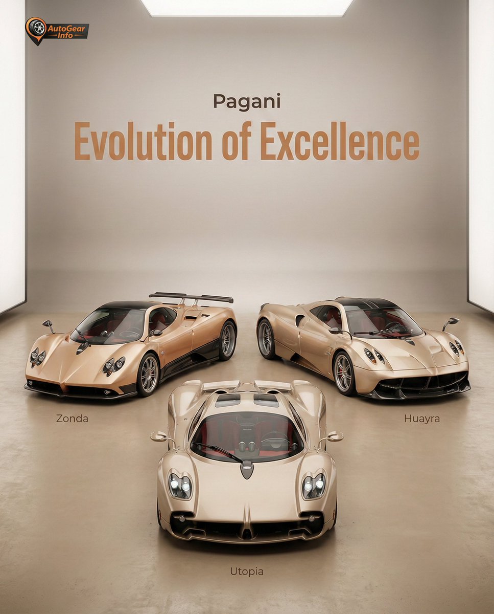 autogearinfo's tweet photo. Pagani Evolution of Excellence ✨
Zonda ➝ Huayra ➝ Utopia — three generations of Italian hypercar perfection. Art, carbon fiber engineering, and AMG V12 power redefine performance. 🇮🇹🔥Which Pagani is your dream?#Pagani #PaganiZonda #PaganiHuayra #PaganiUtopia #Hypercar https://t.co/ybcb0vRQgH