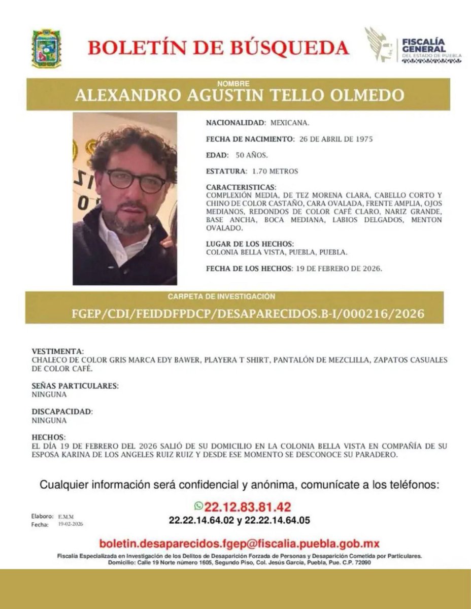 laredcincoradio's tweet photo. 🚨🔎 || El Instituto Oriente de Puebla informó la desaparición de Karina de los Ángeles Ruiz Ruiz y Alexandro Agustín Tello Olmedo, vistos por última vez el 19 de febrero de 2026 en la colonia Bella Vista, en Puebla; solicita compartir las fichas oficiales y reportar información a las autoridades.