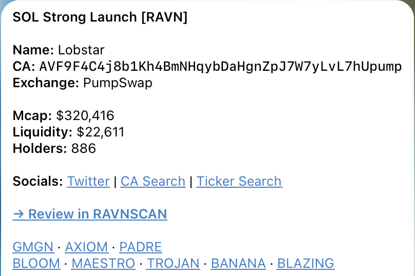 Another nice hit from our "SOL Strong Launch" alert channel. 

It was the only alert from that channel yesterday.

Quality > Quantity

$Lobstar
AVF9F4C4j8b1Kh4BmNHqybDaHgnZpJ7W7yLvL7hUpump

$320K -> 5.5M (17x)

Eliminate the noise.
