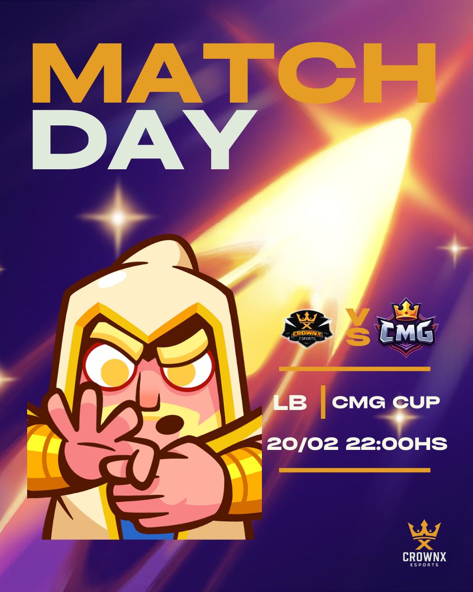 #ClashRoyale | ¡MatchDay!

🏆| <a href="/CMG_Cup/">CMG Cup</a>
🧩| LB Semifinals
🆚| <a href="/CMG_EsportsCR/">CMG E-Sport</a>
🕕| 22:00HS 🇪🇺

#TheCrown