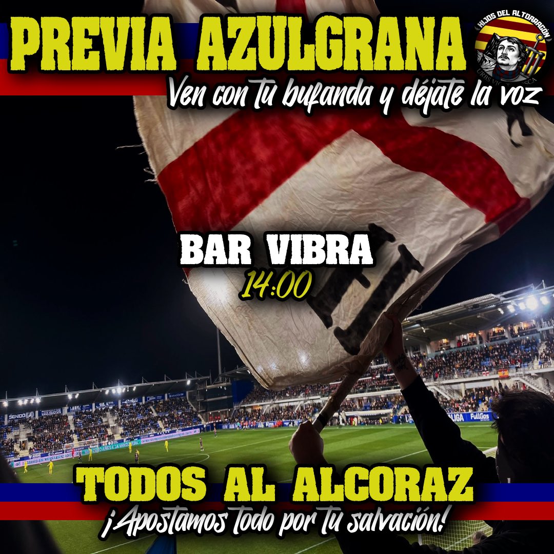 HijosAltoAragon's tweet photo. 𝐓𝐑𝐀𝐄 𝐓𝐔 𝐁𝐔𝐅𝐀𝐍𝐃𝐀 𝐘 𝐃𝐄́𝐉𝐀𝐓𝐄 𝐋𝐀 𝐕𝐎𝐙
Mañana el Alcoraz tiene que ser una caldera.
Cada balón dividido como si fuera el último. Cada córner, cada carrera, cada choque, cada grito… cuenta.
¡A EL ALCORAZ SE VA A ANIMAR! https://t.co/MMUFutrXGS