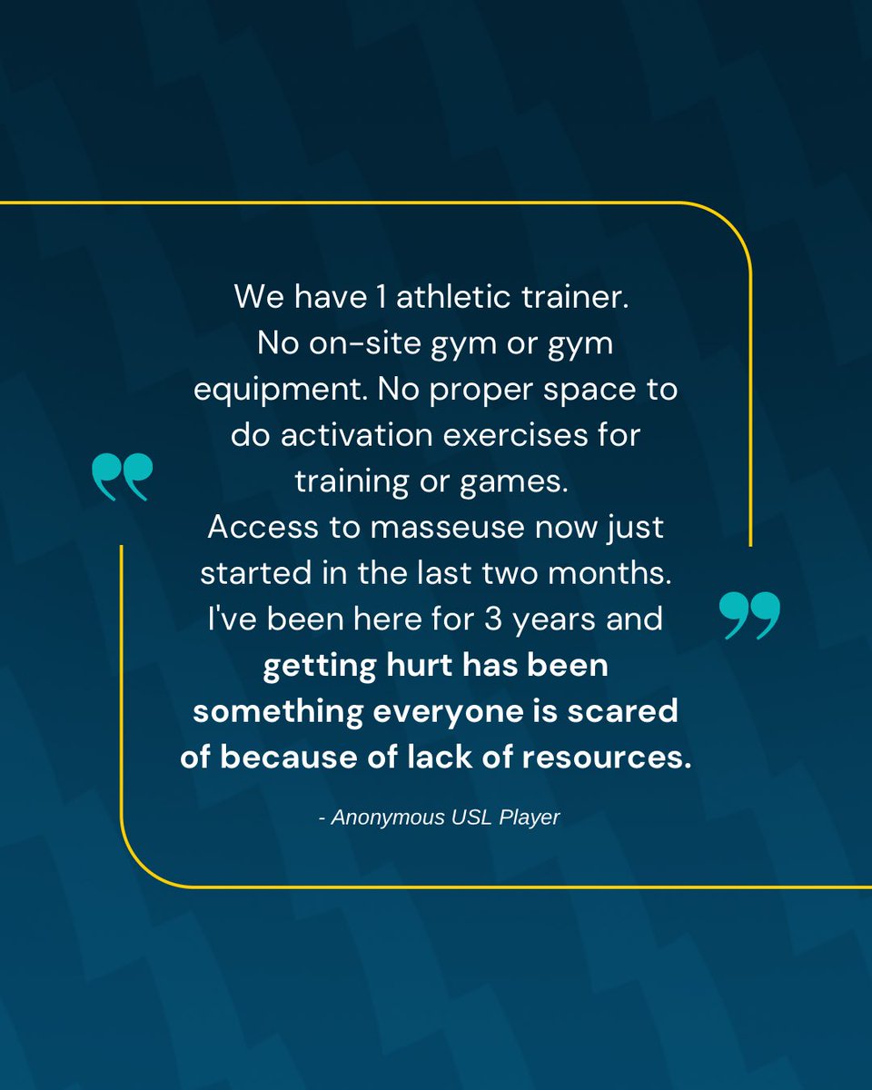 USLPlayers's tweet photo. Professional athletes shouldn’t have to fear injury because their workplace cuts corners.

If a league calls itself professional, medical staff and proper training resources aren’t perks, they’re baseline.

This isn’t about luxury. It’s about standards.

#StandUpForStandards https://t.co/HfYp4kv8w2