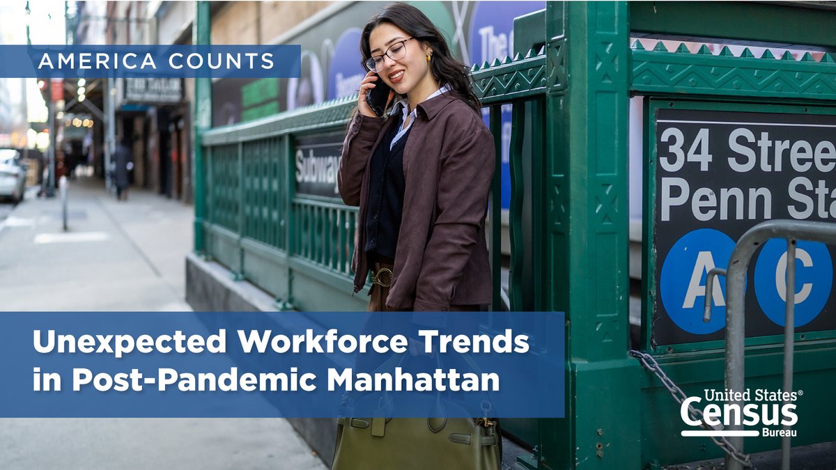 uscensusbureau's tweet photo. The #COVID19 pandemic had a profound impact on our nation’s cities. 

In Manhattan, there's been an extraordinary labor market transformation. Our OnTheMap #DataTool helps track these changes.

https://t.co/jdsKYnduHj

#NewYork #AmericaCounts https://t.co/5UJCu7rB1b