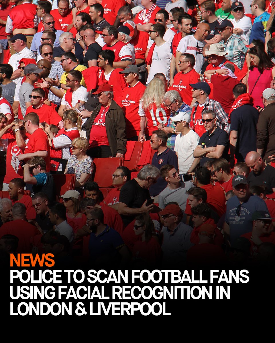 ⚽️Police to scan thousands of football fans with facial recognition in the coming days...

On Sunday, <a href="/metpoliceuk/">Metropolitan Police</a> will deploy this Orwellian tech at the Tottenham v Arsenal match  

And on Monday, <a href="/MerPolEFC/">MerPol Everton FC</a> will be using this tech at the Everton v Man Utd match

The police's