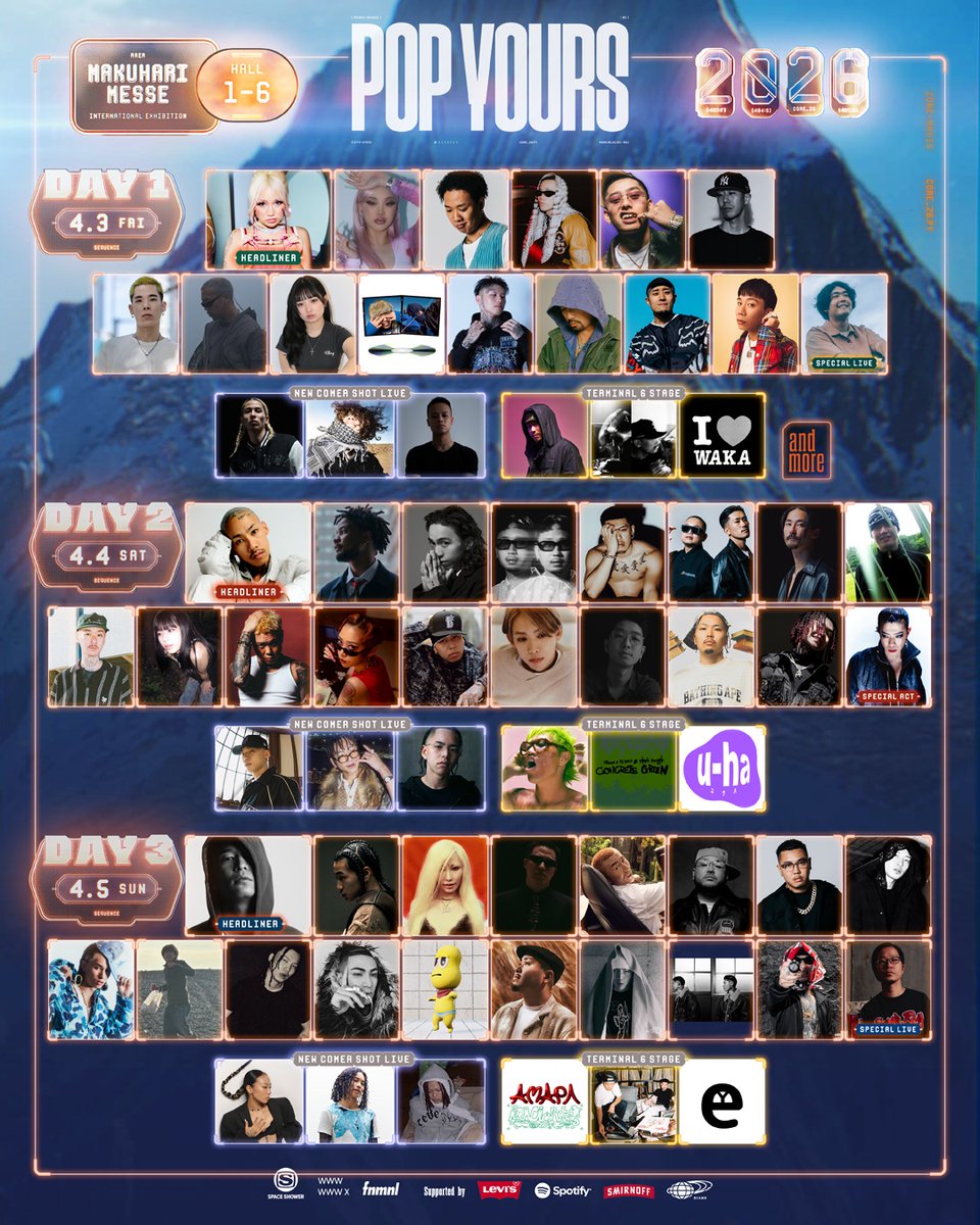 【🏁チケット一般発売スタート🏁】

POP YOURSチケット一般発売《先着制》スタート！💨

📅チケット一般発売《先着制》
2/21(土)12:00〜
📱購入はスマホからのみ
※予定枚数に達し次第終了
⏩popyours.jp

限定Tシャツ付きチケット/3日通しGOLDチケットはSOLD OUT🙌