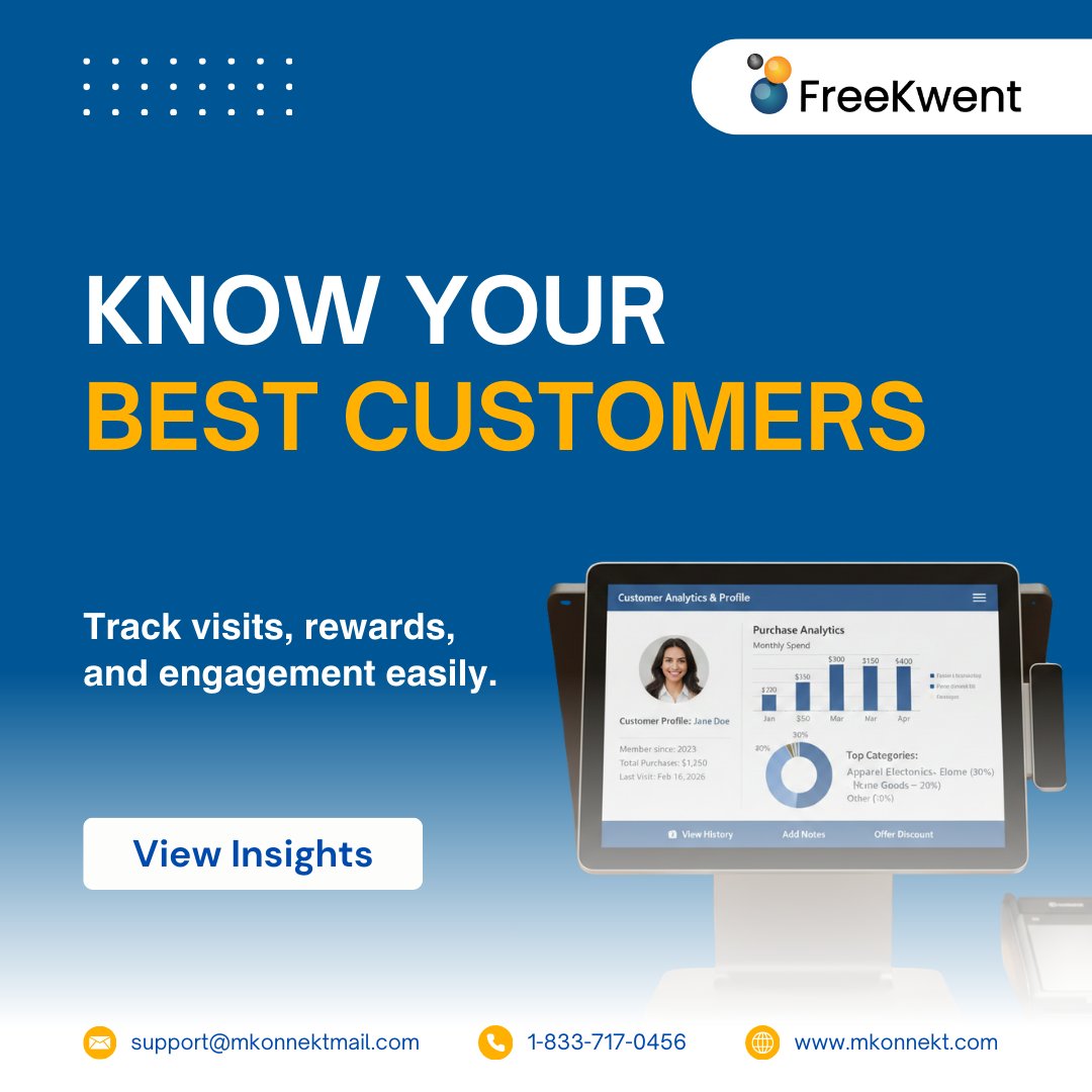 Know who drives your revenue.
Track visits. Monitor engagement. Reward smarter.
FreeKwent turns customer data into growth insights.
🌐 mkonnekt.com

#CustomerRetention #CustomerInsights #FreeKwent #LoyaltyProgram