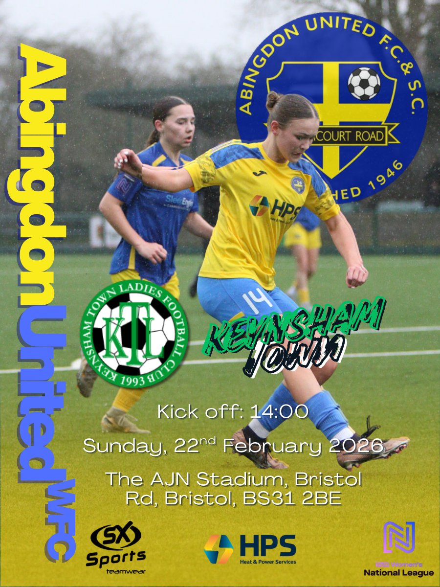 Fixture information ⚽️

Abingdon United WFC travel to <a href="/_KTLFC/">Keynsham Town LFC</a>  in the <a href="/FAWNL/">FA Women's National League</a>   on Sunday
Below is the information for the game

⏰14:00 KO
🏟 The AJN Stadium, Bristol Rd, Bristol, BS31 2BE
💷 £5 per Adult, U16s free (Car Parking is £2)
☕Refreshments on site

💛💙