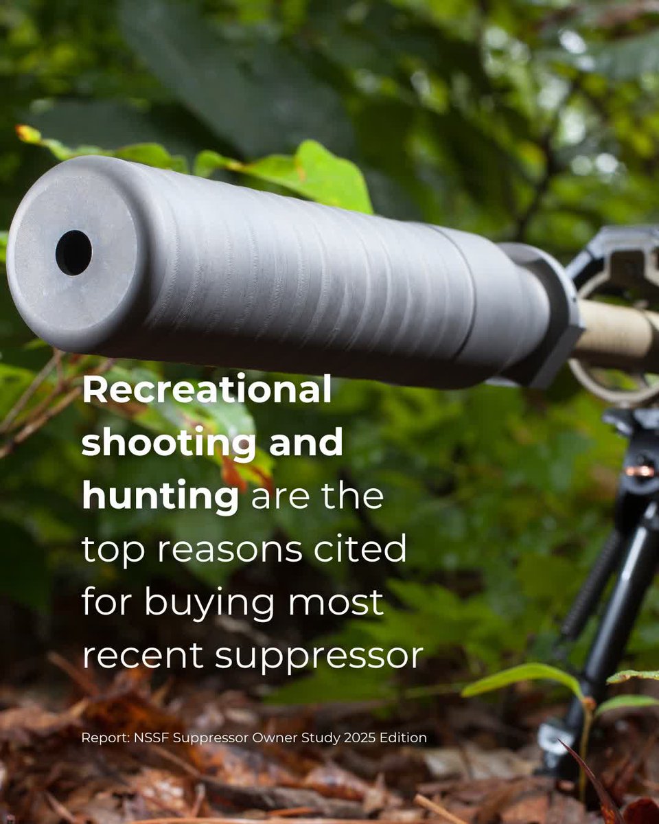 According to suppressor owners, recreational shooting and hunting are the top reasons cited for buying most recent suppressor.

Dig into the NSSF Suppressor Owner Study to better understand suppressor purchasers.

🔗 nssf.it/46ELm9v

#NSSF