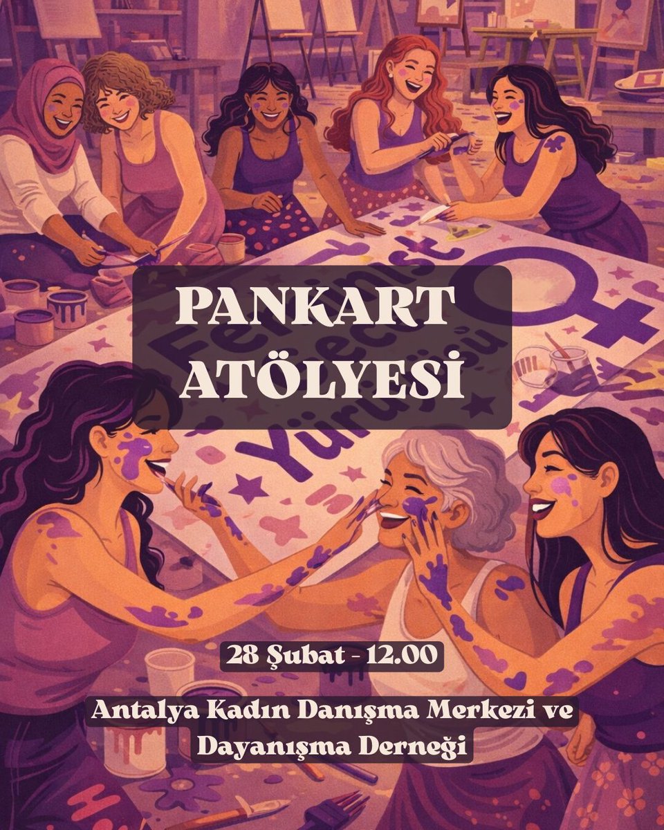 Pankart Atölyesi’ne çağrımız var!

Sözümüzü, isyanımızı, kahkahamızı pankarta yazıyoruz.
Birlikte üretiyor, birlikte güçleniyor, birlikte değiştiriyoruz.
28 şubat cumartesi günü saat 12.00 Antalya Kadın Danışma Merkezi ve Dayanışma Derneği'nde buluşuyoruz.

#FeministGeceYürüyüşü