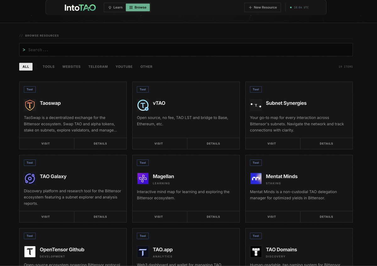 Honored to share that TaoSwap has been officially listed on IntoTao <a href="/vaNlabs/">vaN ττ</a> , among the projects featured in the Bittensor Resource Hub.

Proud to be building within the #Bittensor ecosystem and grateful to be recognized alongside so many innovative teams pushing decentralized