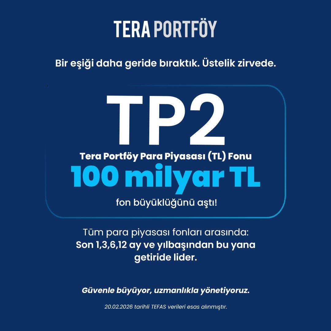 Para piyasası fonlarında tarihi eşik aşıldı.

Tera Portföy TP2 Fonu, 100 milyar TL büyüklüğü geçerek sektörün en büyüklerinden biri oldu. Üstelik son 1, 3, 6 ve 12 ay getirilerinde de zirvede.