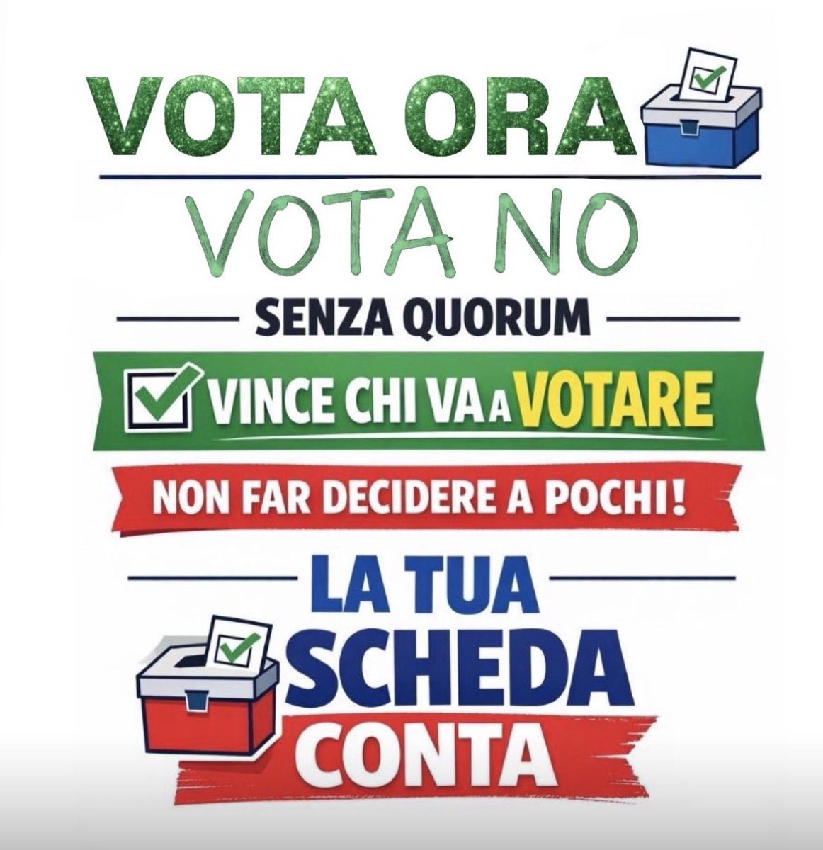🟥 La domanda vera

1️⃣Questa riforma migliora la giustizia?      

Risposta: NO 

2️⃣cambia l’assetto senza risolvere i problemi reali? 

Risposta: SI 

ALLORA NON CI SERVE! 

Difendere l’equilibrio tra i poteri
significa difendere le garanzie di tutti.
 VOTIAMO NO