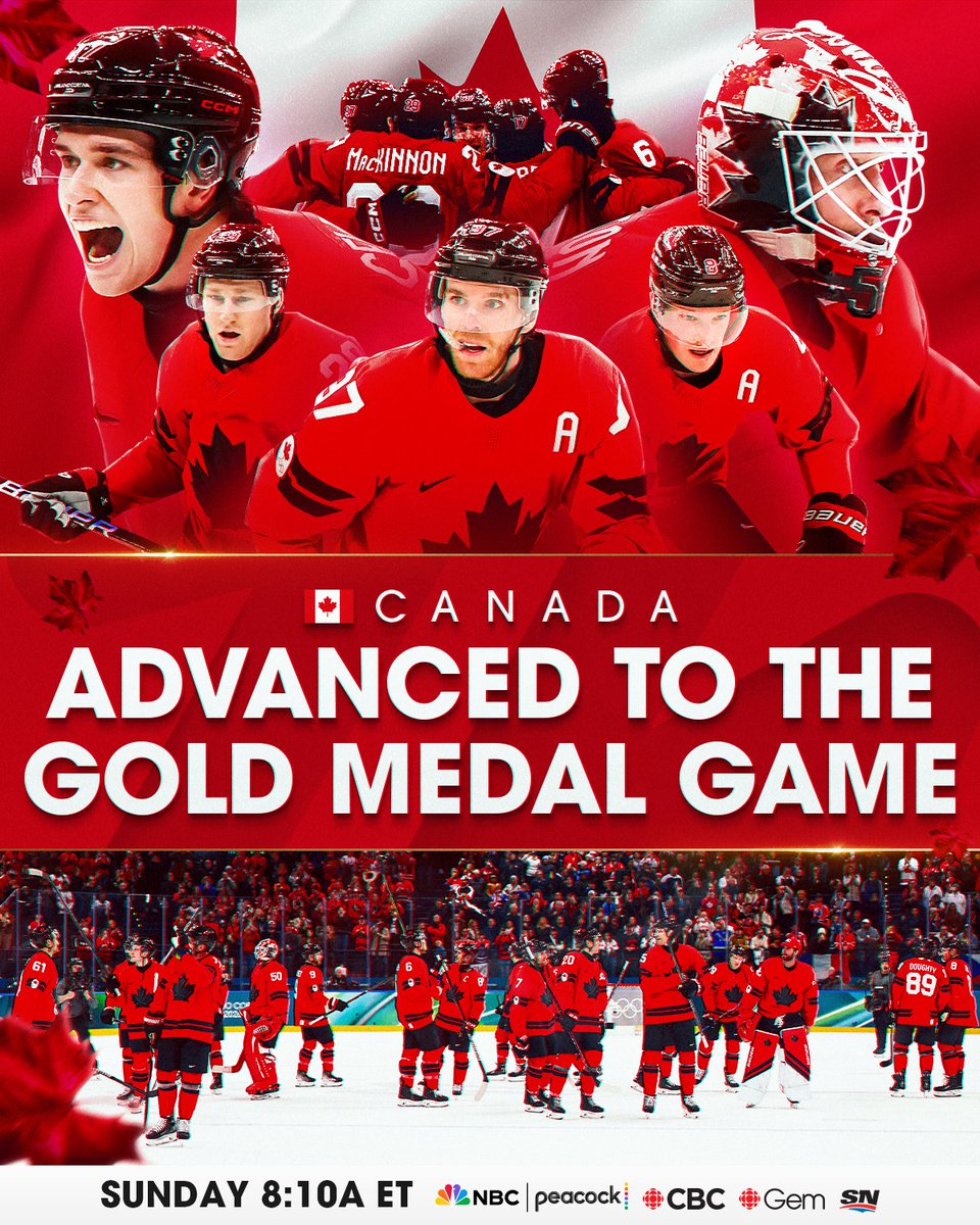 CANADA IS HEADING TO THE GOLD MEDAL GAME 🇨🇦
Watch Canada in the gold medal game at the #MilanoCortina2026 #WinterOlympics SUNDAY at 8:10a ET on @NBCSports, @peacock, @cbcsports, @cbcgem, & @Sportsnet!