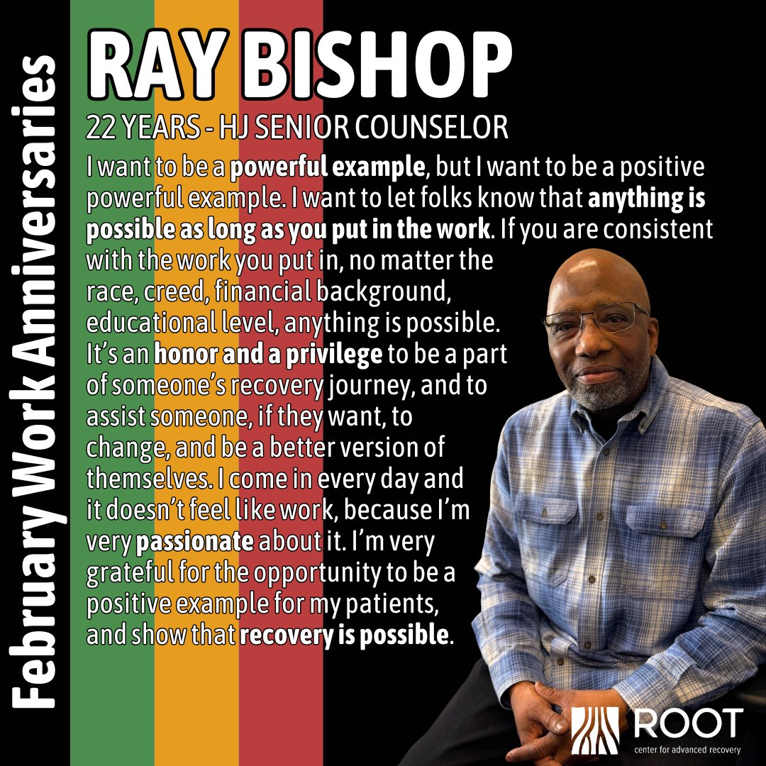 As Black History Month comes to a close, we want to wish a very happy work anniversary to Ray Bishop! We are so thrilled to have him on staff!
#Blackhistorymonth #joblove #workanniversary

Check out rootcenter.org/careers to see our current opportunities!
