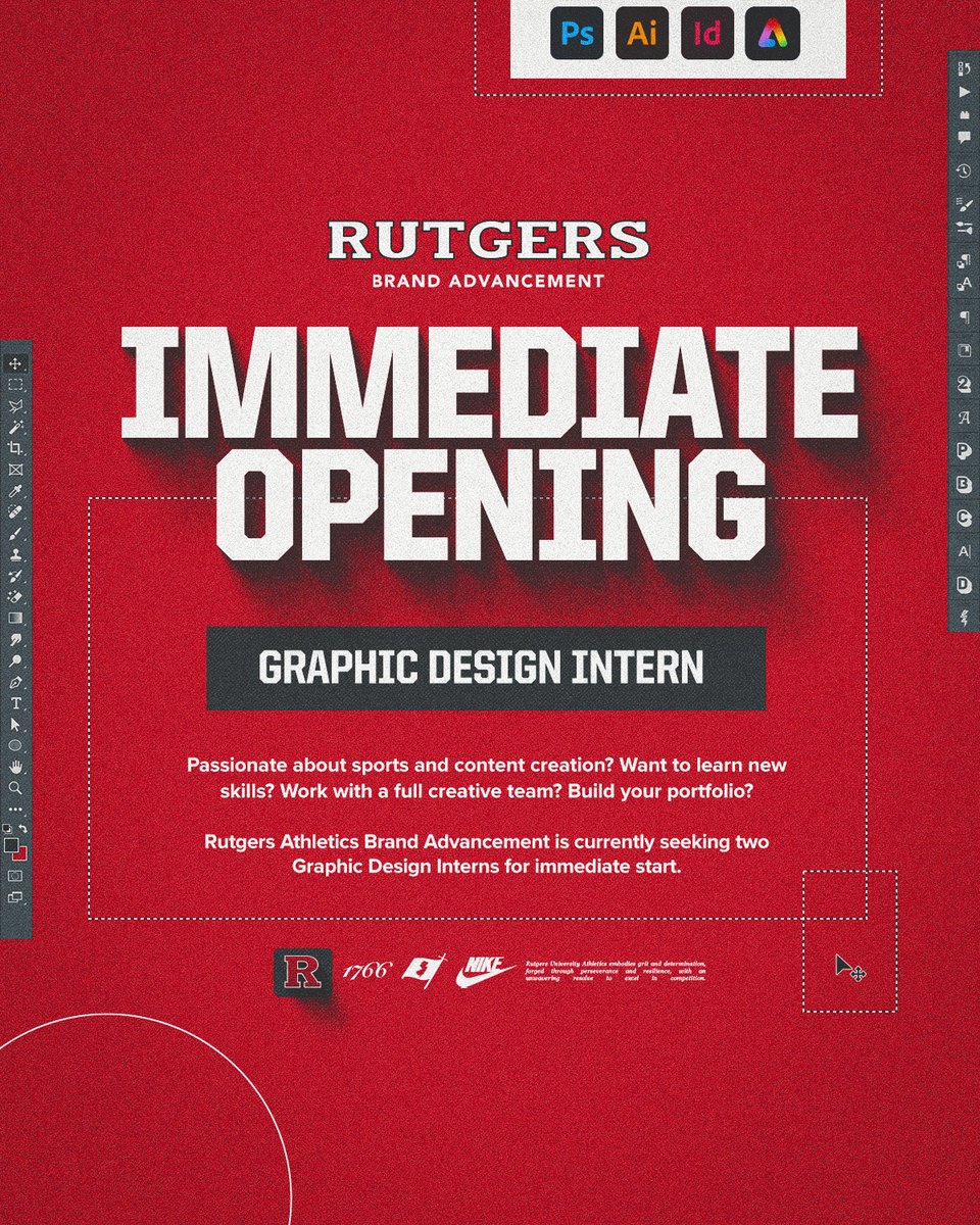RUBrandAdvance's tweet photo. 🚨NOW HIRING🚨

We're adding TWO Graphic Design Interns to the team!🎨

Learn more: https://t.co/0zT3Ez2TAm https://t.co/UDzSYKuUMT