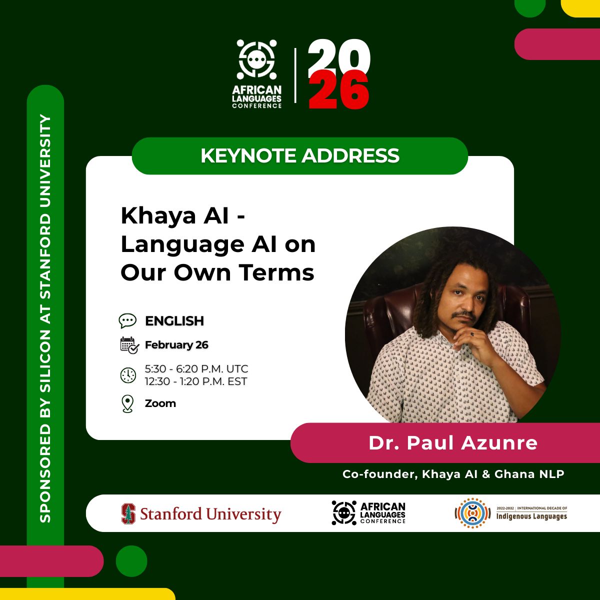 Next week, pull up🙏🏾for my <a href="/AFLConf/">African Languages Conference (AFLC)</a> Keynote

🤖 AFLC 2026 Keynote Spotlight: AI on Our Own Terms

What happens when Africa stops waiting for Big Tech to include its languages and builds its own AI instead? That's exactly what this keynote is about. (1/4)

cc <a href="/KhayaAI/">khaya.ai</a> <a href="/GhanaNLP/">Ghana Natural Language Processing (NLP)</a>