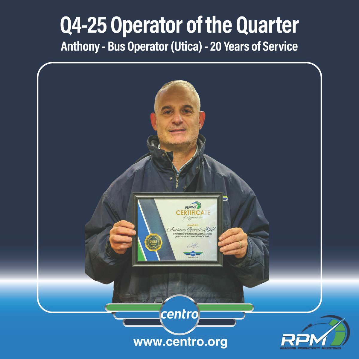 GoCentroBus's tweet image. Centro’s employee recognition program promotes a positive work environment by recognizing teamwork, communication, and an appreciation for diverse abilities across all employee categories. Congratulations to our 2025 Q4 winners! #GoCentroBus #RPM #employeerecognition