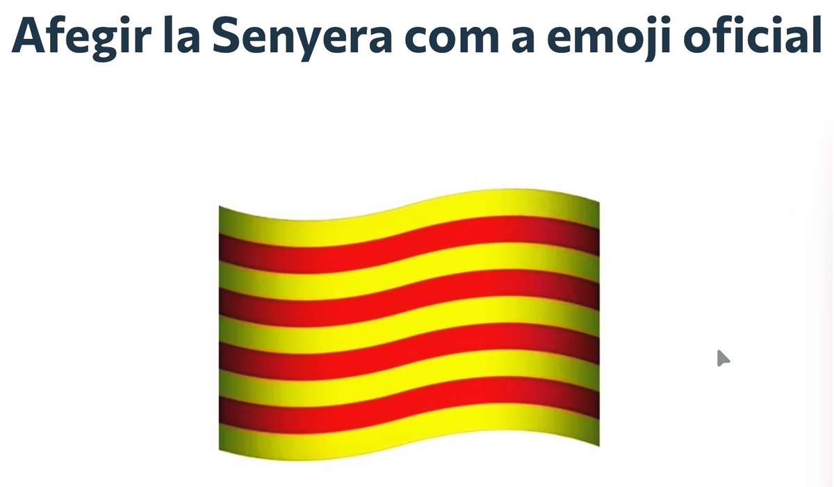 Ja n'hi ha prou d'agravis! 
La Senyera mereix el seu lloc en el llenguatge digital global.

📲 Feu el favor de signar per afegir la Senyera com a emoji oficial.
✍️ I compartiu la petició!

👉 c.org/m8zs8ZQy2Q
 
Fem-ho viral. Fem-ho possible. 
#Identitat #Catalunya #PPCC