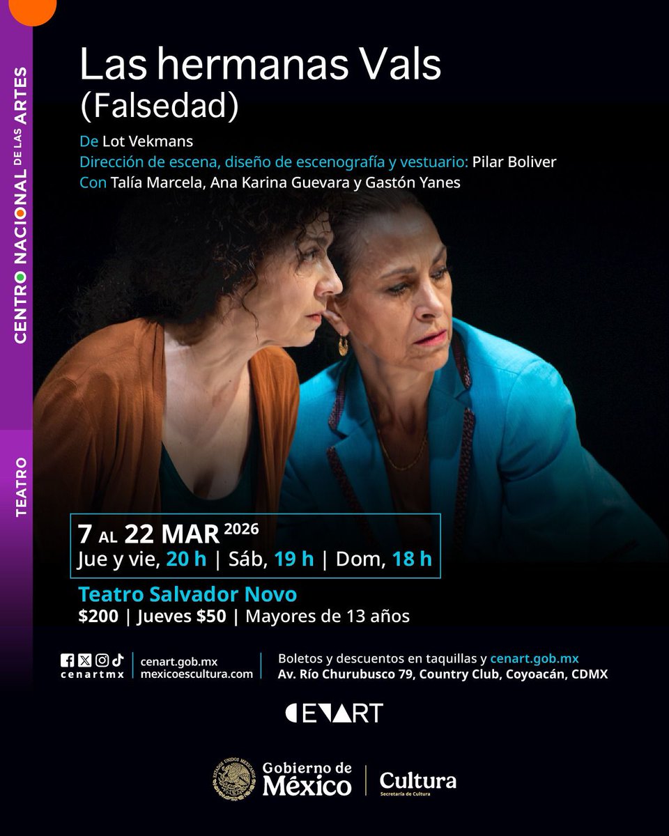 Popkinema's tweet photo. 🎭 #Teatro | Las Hermanas Vals: Un thriller psicológico que regresa por sólo 10 funciones al Teatro Salvador Novo del #CENART
https://t.co/jxAC9cXL7a https://t.co/laRXxas2ks