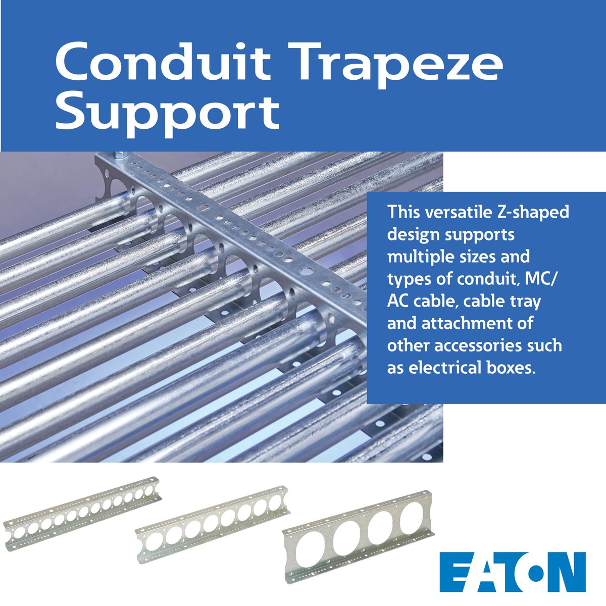 Meet the Conduit Trapeze Support 💪

This versatile Z-shaped design supports multiple sizes and types of conduit, MC/AC cable, cable tray and attachment of other accessories such as electrical boxes! 🔥

Get more details by following the link below! 👇

elliottelectric.com/P/Item/BLI/BCT…