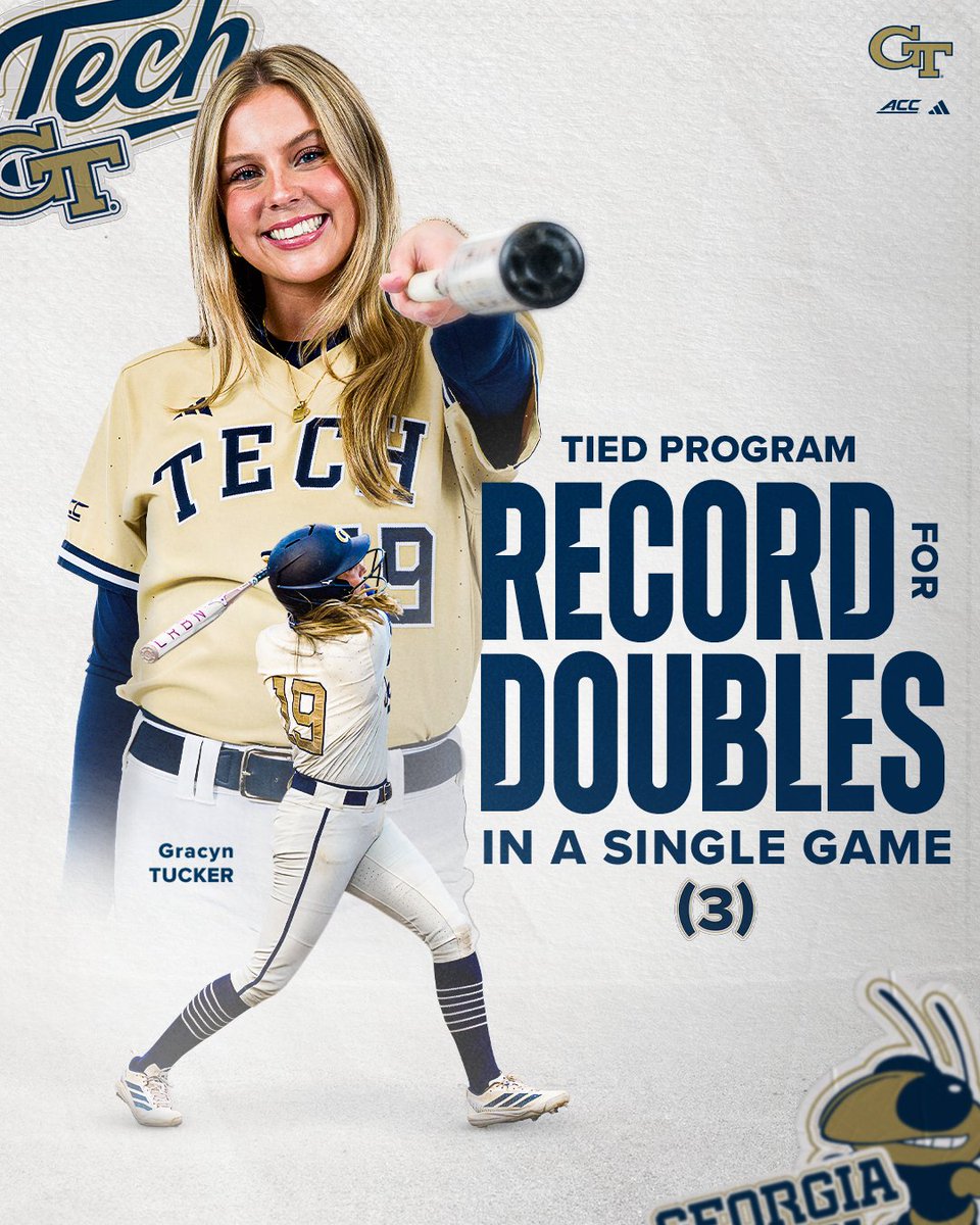 A historic perfomance, but Tucker just calls it Thursday

Tucker made her way into the Tech softball record book this week as her three doubles against the College of Charleston tied the all-time program record

#StingEm 🐝