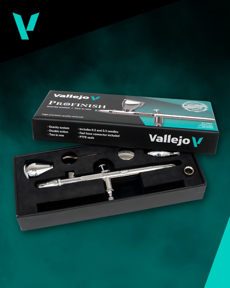 vallejocolors's tweet image. Includes 0.2 &amp;amp; 0.3 mm needle/nozzle sets, three screw-on cups (3, 9, 15 ml) and a quick-connect hose fitting ✨
💬 Which detail still challenges you most while airbrushing?
.
#inspiringexperience #ProFinish #vallejocolors
