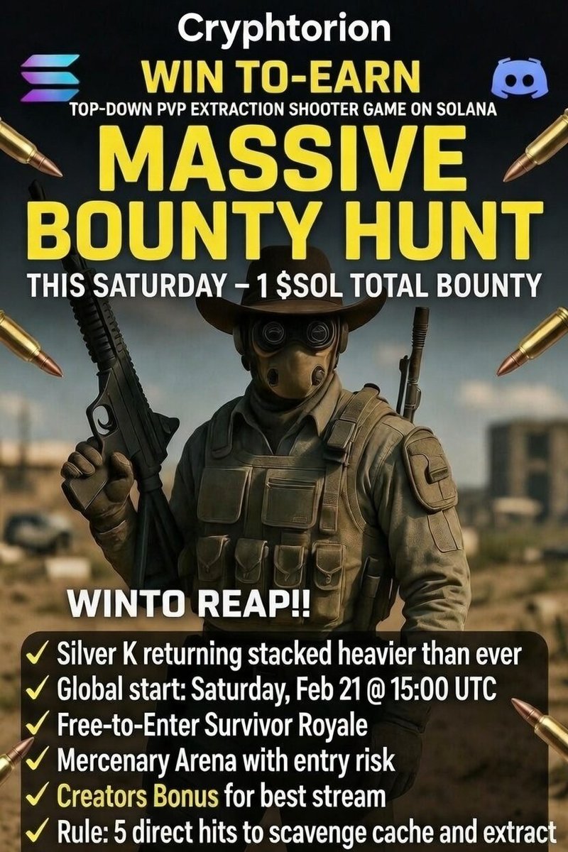 🔥 MASSIVE BOUNTY HUNT THIS SATURDAY – 1 $SOL TOTAL BOUNTY 🔥🩸

Silver K is returning to the wasteland, stacked heavier than ever after that legendary silverback gorilla fight (spoiler: the gorilla lost 🦍).

Global start time — perfect sweet spot:

🌍 Saturday, Feb 21 @ 15:00