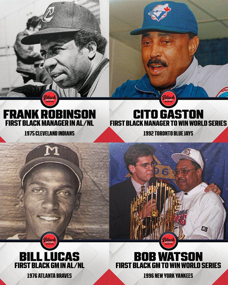 MLB's tweet image. From the dugout to the front office, these men were pioneers and champions. #BlackHistoryMonth