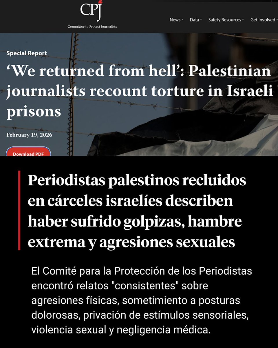 El Comité para la Protección de los Periodistas informa que, desde octubre de 2023, decenas de trabajadores de medios de comunicación palestinos recluidos en prisiones israelíes han sido golpeados y sometidos al hambre, además de sufrir violaciones y otros actos de violencia