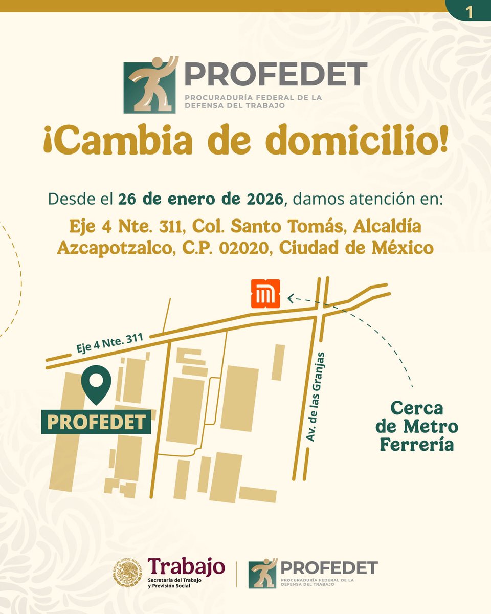 PROFEDET's tweet photo. ⚠️¡#AvisoImportante!
📣Cambio de domicilio de la #PROFEDET
📍Eje 4 Nte, No. 311, Col. Santo Tomás, Alcaldía Azcapotzalco, C.P. 02020, Ciudad de México, CDMX
🔎https://t.co/3hlLslnLtB https://t.co/VJXTrHTl34