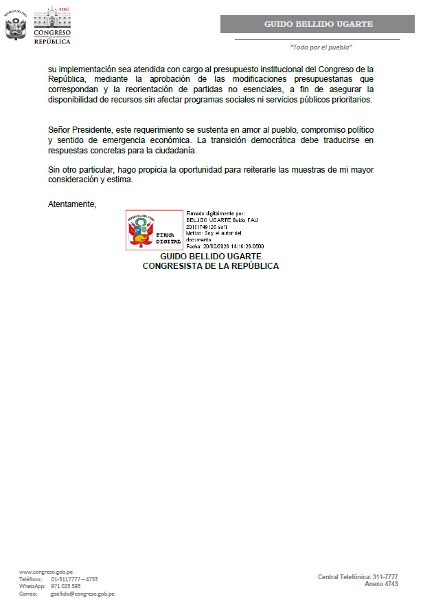 GuidoBellidoU's tweet photo. Señor presidente José María Balcázar Zelada, le solicito que, a través del Ministerio de Economía y Finanzas, evalúe la viabilidad económica de autorizar el retiro de 4 UIT para los aportantes de la ONP. Hasta el día de hoy, ningún presidente ha atendido este pedido y, ante la falta de cooperación del Ejecutivo, más de una decena de proyectos de ley permanecen a la espera de dictamen en el Congreso. 
Mientras tanto, los aportantes de las AFP ya accedieron al retiro de fondos en al menos ocho oportunidades, lo que genera una clara discriminación hacia los aportantes de la ONP aun desde la pandemia. Haga historia y haga justicia con el pueblo, señor Presidente.