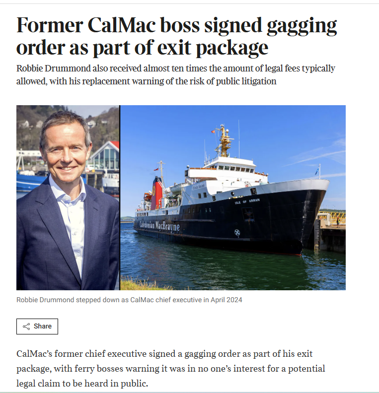 CalMac’s former boss walks away with a golden goodbye, a gagging order and legal fees nearly 10x the public sector limit.

What exactly do the SNP not want heard in public?

thetimes.com/article/4c5584…