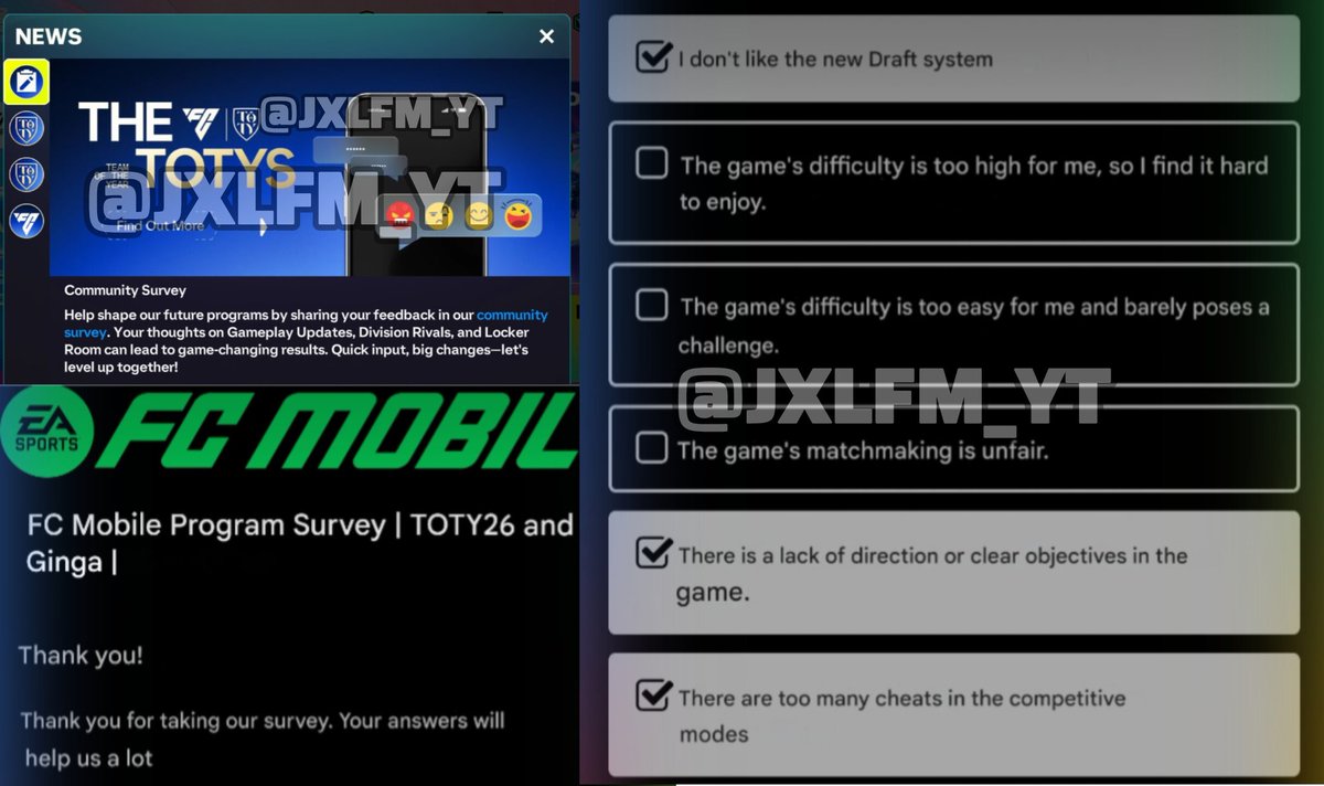 🚨 IT’S NOW OR NEVER! 🚨
​The community is uniting for one cause: don't let our game die. 🎮🔥
We just need 10 minutes of your time. Your voice is the only way to make EA listen.
​✅ Complete the survey.
✅ Spread the word.
✅ Save FC Mobile together.
​#SAVEFCMOBILE #FCMobile