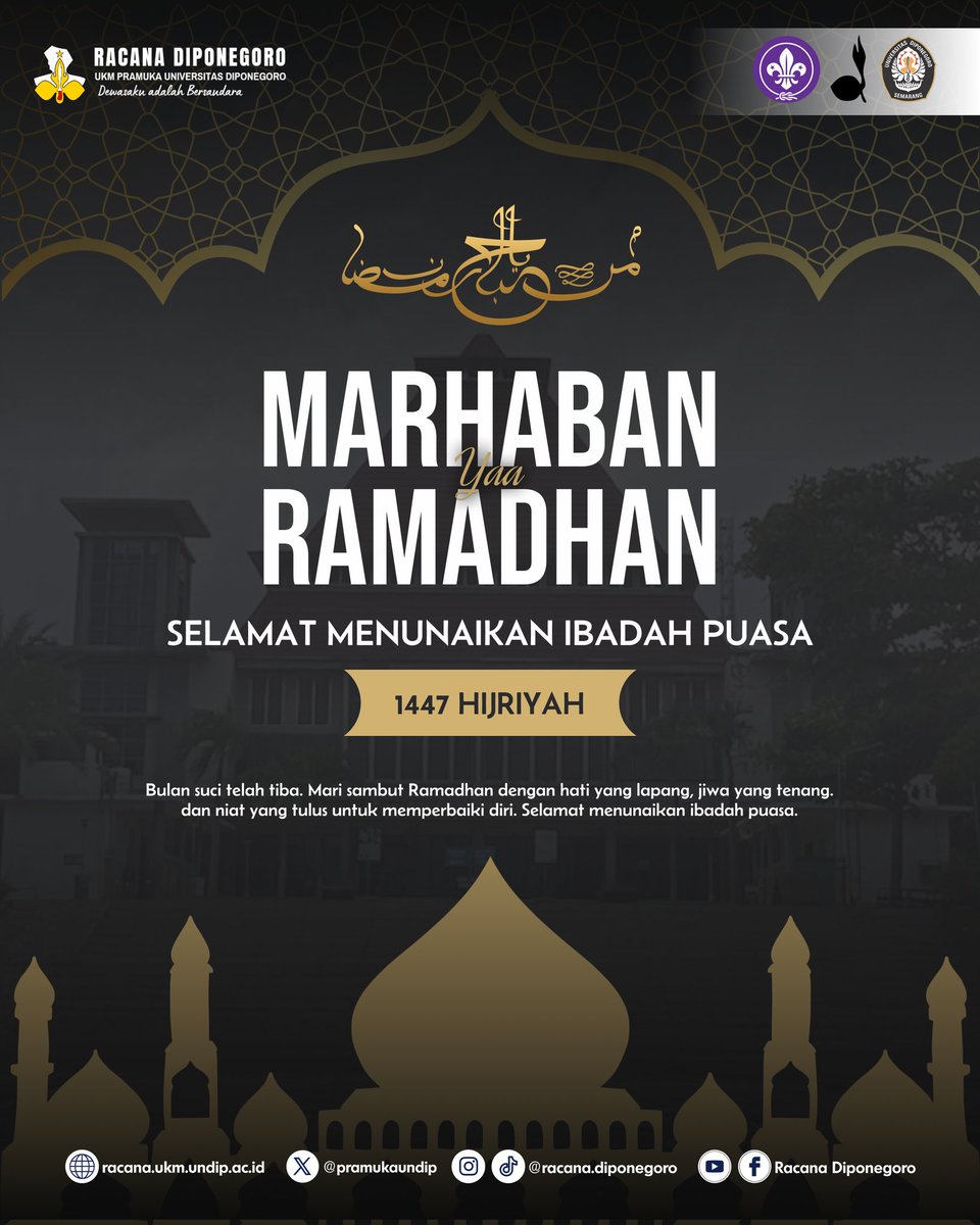 pramukaundip's tweet photo. MARHABAN YA RAMADHAN 1447 HIJRIYAH]
Salam Pramuka!
Selamat menunaikan ibadah puasa Ramadhan! 

Marhaban ya Ramadhan!
⁠( ⁠⁰⁠▿⁠⁰⁠)🙏🏻

⚜Racana Diponegoro⚜ https://t.co/xNbSViJfjA