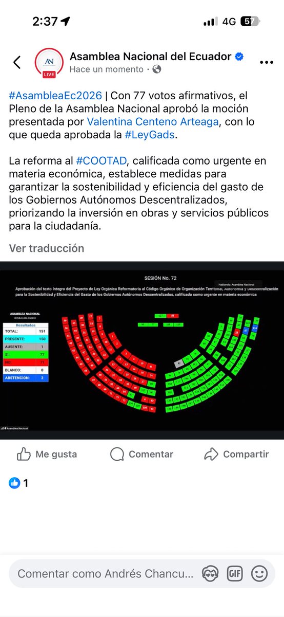 Hoy se aprobó la ley al COOTAD ..!!