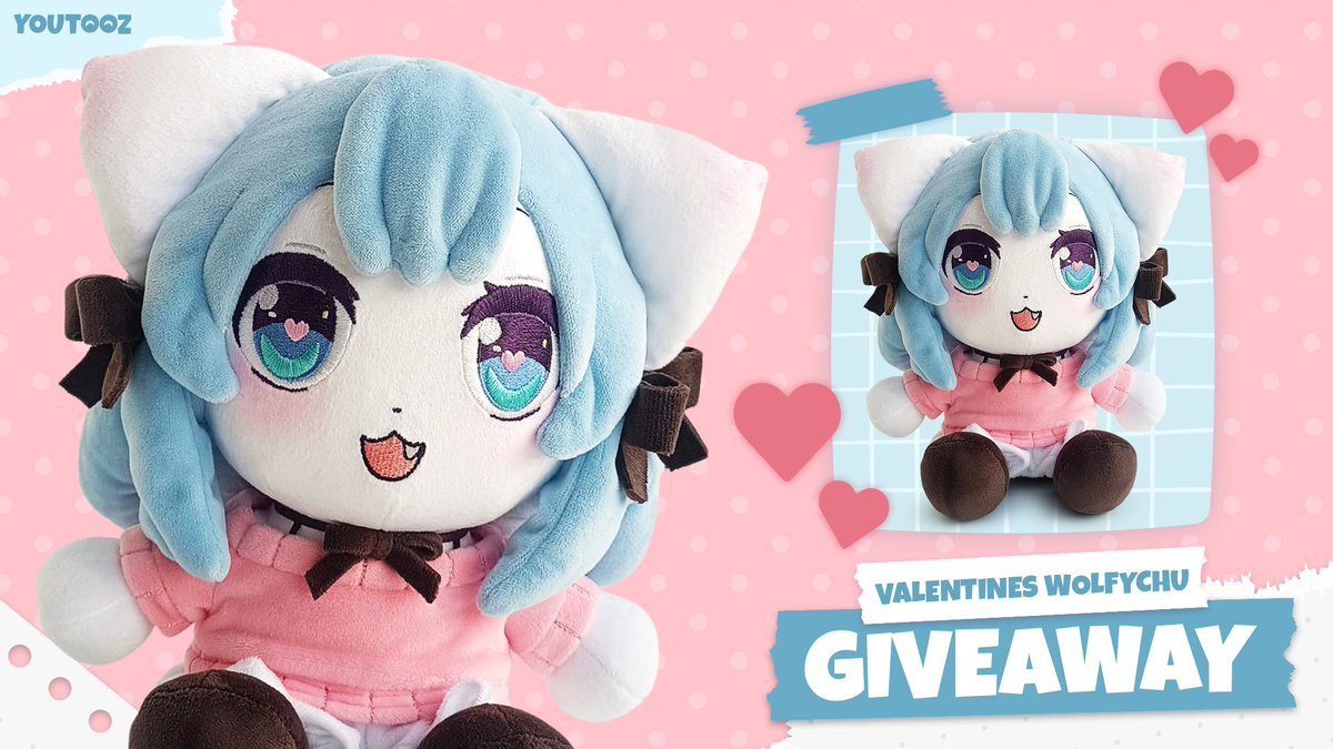wolfychuuu's tweet image. 🩷✨SURPRISE! ✨🩷
Here it is! A new Wolfy Valentine's themed plushie is coming on the 24th of February! 

AND Youtooz is also doing a giveaway too! 🥳 Retweet and follow the steps here for a chance to win this limited edition Wolfychu plushie: youtooz.com/pages/valentin… Yay! 🩵