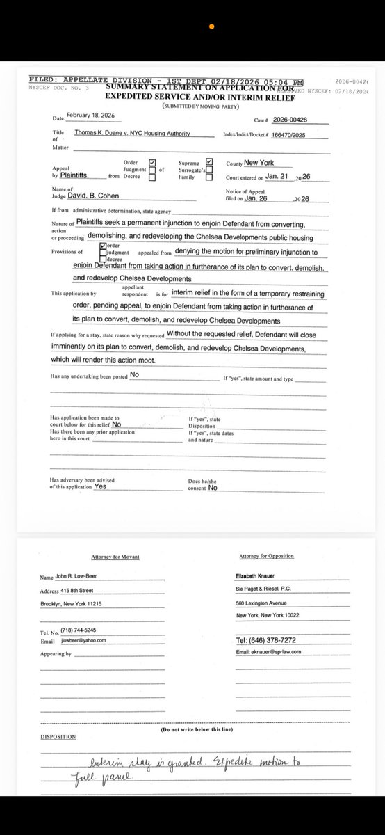 Hey <a href="/NYCMayor/">Mayor Zohran Kwame Mamdani</a>, Cea Weaver &amp; Leila Bozorg — you are under a COURT OFFICE from the Appellate Division, 1st Dept, to immediate stop any action pertaining to demolition and RAD/PACT conversions of Fulton and Elliott Chelsea tenants to move out of their apts. And if you had a soul,