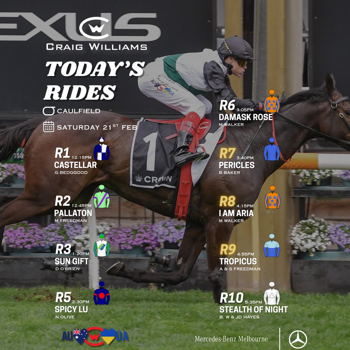🏇🇦🇺🇺🇦
Caulfield – Blue Diamond Day! 

Track: Good 4 ⛳️
Rail: True ⭕️

Weather: Sunny ☀️ 
Wind: 8km/h 💨 
Humidity: 67%💧

Track stats: 16% Win / 45% Place ✅