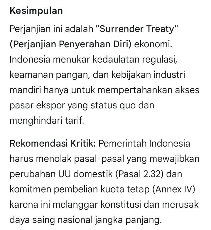 papanberjalan's tweet image. Indonedia telah menjadi 100% budak 🙂‍↔️

- perjanjian tanpa batas waktu

- wajib ngasih upeti 500T Rupiah per tahun(?) selamanya ke US 👺

- matinya petani jagung, kedelai dan beras

- penguasaan 100% kepemilikan tambang

- semena mena mengubah UU indo

💩💩💩💩💩💩💩