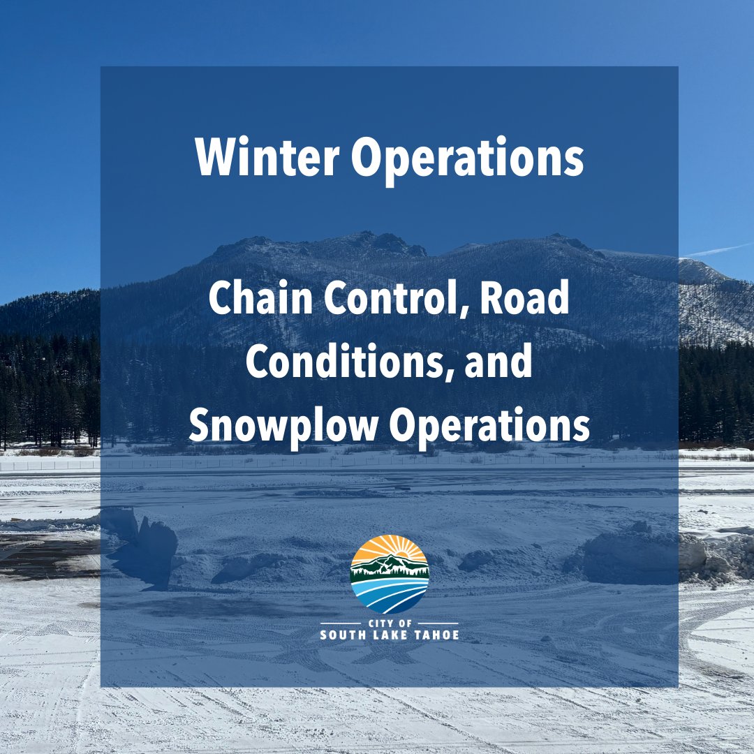 cityofslt's tweet photo. Happy Bluebird Friday!!!

⛓️ Chain Controls, 🚧 Road Closures, and 🚜 Snowplow Operations
for Friday, February 20

⛓️ Chain Control
Chain controls are still in effect on all roads in and out of the Lake Tahoe Basin (subject to change):
• US 50 (Meyers to Sandflat and Stateline, NV to Carson City, NV)
• Hwy 89 (Luther Pass)
• Hwy 88 (Pickets Junction)
• Hwy 89 (Tahoe City)
• Hwy 267 (Kings Beach to Northstar)
• SR 207 (Kingsbury Grade)
• SR 28 (Spooner Summit)
•  Heavenly Valley Neighborhood

🚧 Road Closures
 ⚠️ Please remember to adhere to all road closures for your safety.
• Heavenly Neighborhood (Keller Rd., Needle Peak Rd.)
🚫 No parking on Keller Rd.
•  Northbound Highway 89 (Emerald Bay)

🚜 City Snowplow Operations
Crews continue to work on cleaning up roads. 
📍 Track plow status here:
👉 https://t.co/yviJ1tZK4i

Before you head out, be sure to check current road conditions. 
🌐 NV Roads: https://t.co/nAEpb6PNvk
🌐 CA Roads: https://t.co/rxka3AtAhG

Remember to take it slow and give snowplow operators the right of way.❄️